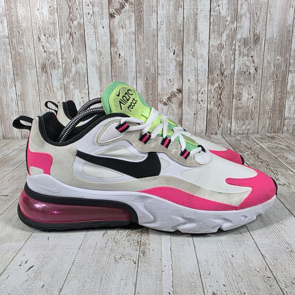 Nike Air Max 270 React Womens 11 White Black Pink Neon Green CJ0619-101 Sneaker